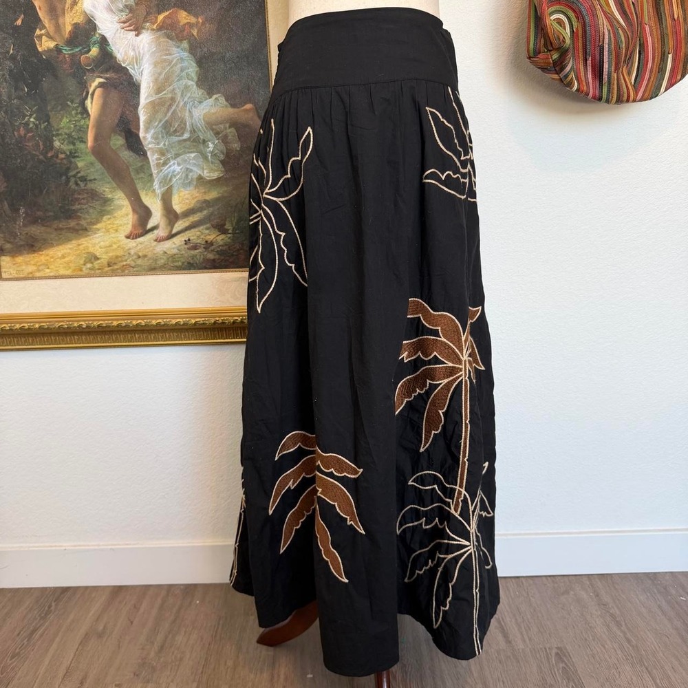 Boho Whimsi Palm Tree Embroidered Skirt